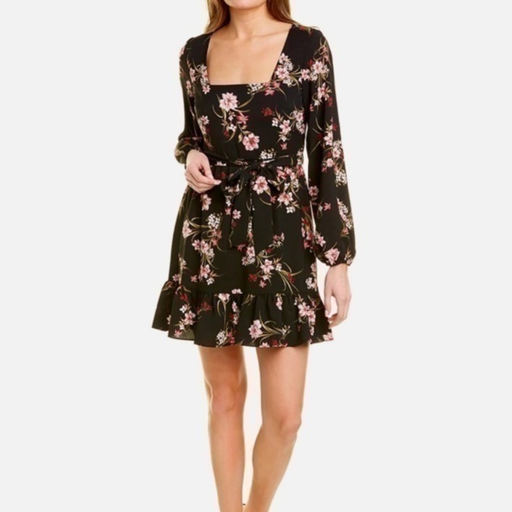 NWOT BCBGGeneration Floral Print Long Sleeve Mini Dress Size 6 Color Black/Pink